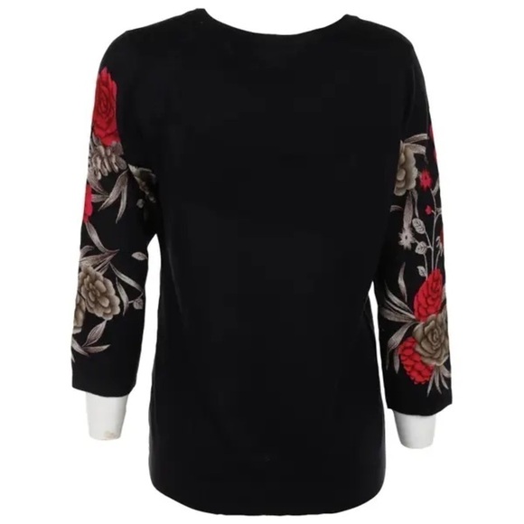 NWT Emily Daniels Lightweight 3/4 Sleeve Embellished Black Sweater Petite Small - Picture 4 of 12